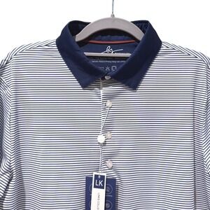 Boston Scott Golf Polo‎ Shirt Navy Stripe Moisture Wicking UPF50 Mens Small